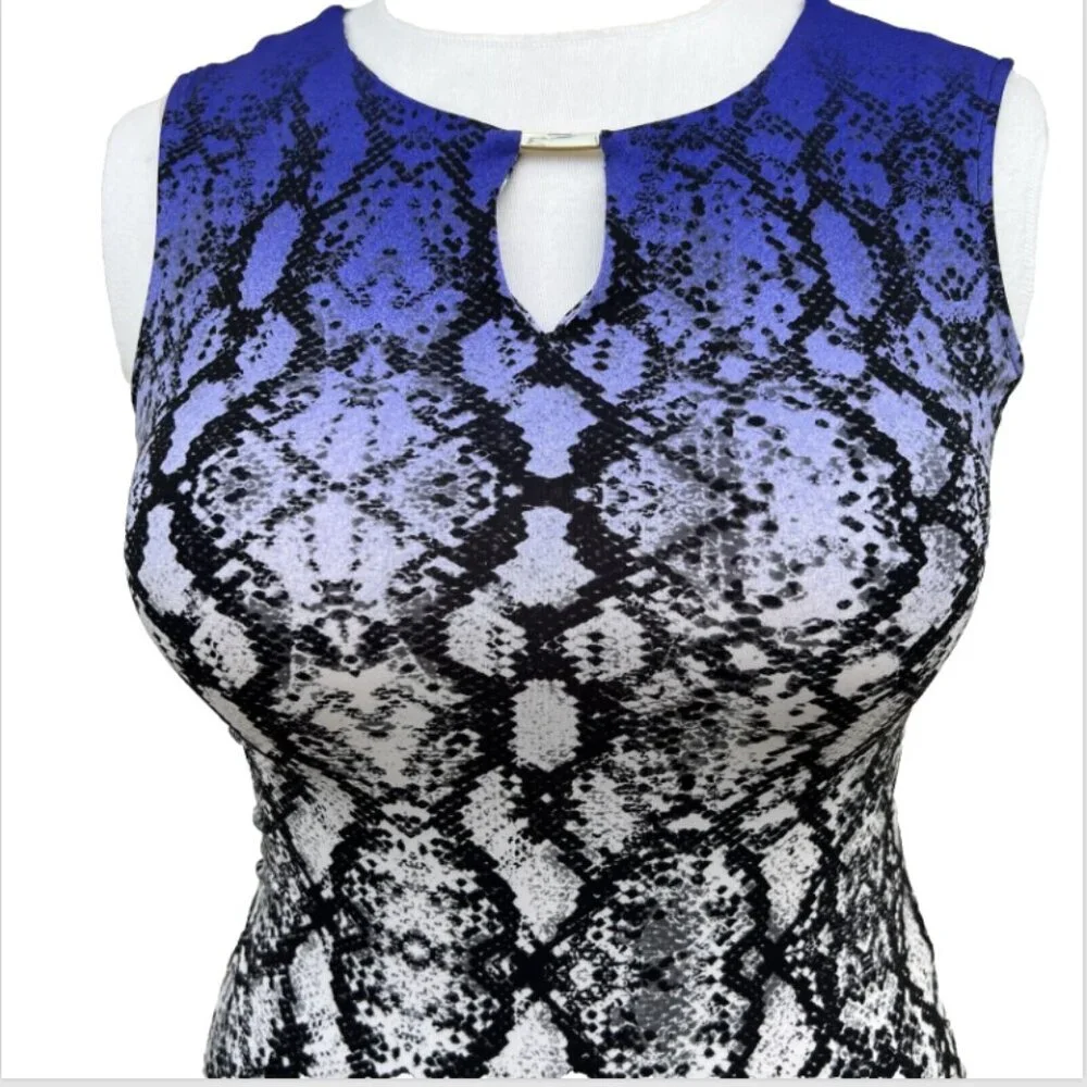 Calvin Klein - Purple Black and White Snake Print Keyhole Tank Top M/L - Picture 3 of 14